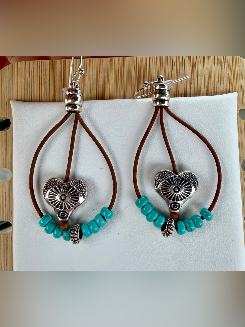 Turquoise Bead Heart Drop Earrings - Women Jewelry